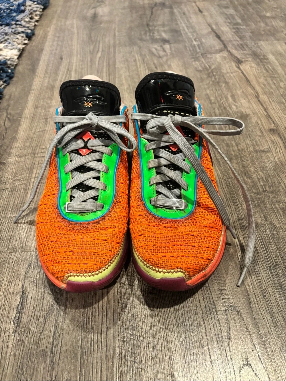 Nike Jordan Kids Orange Athletic Sneakers with Neon Green Accents